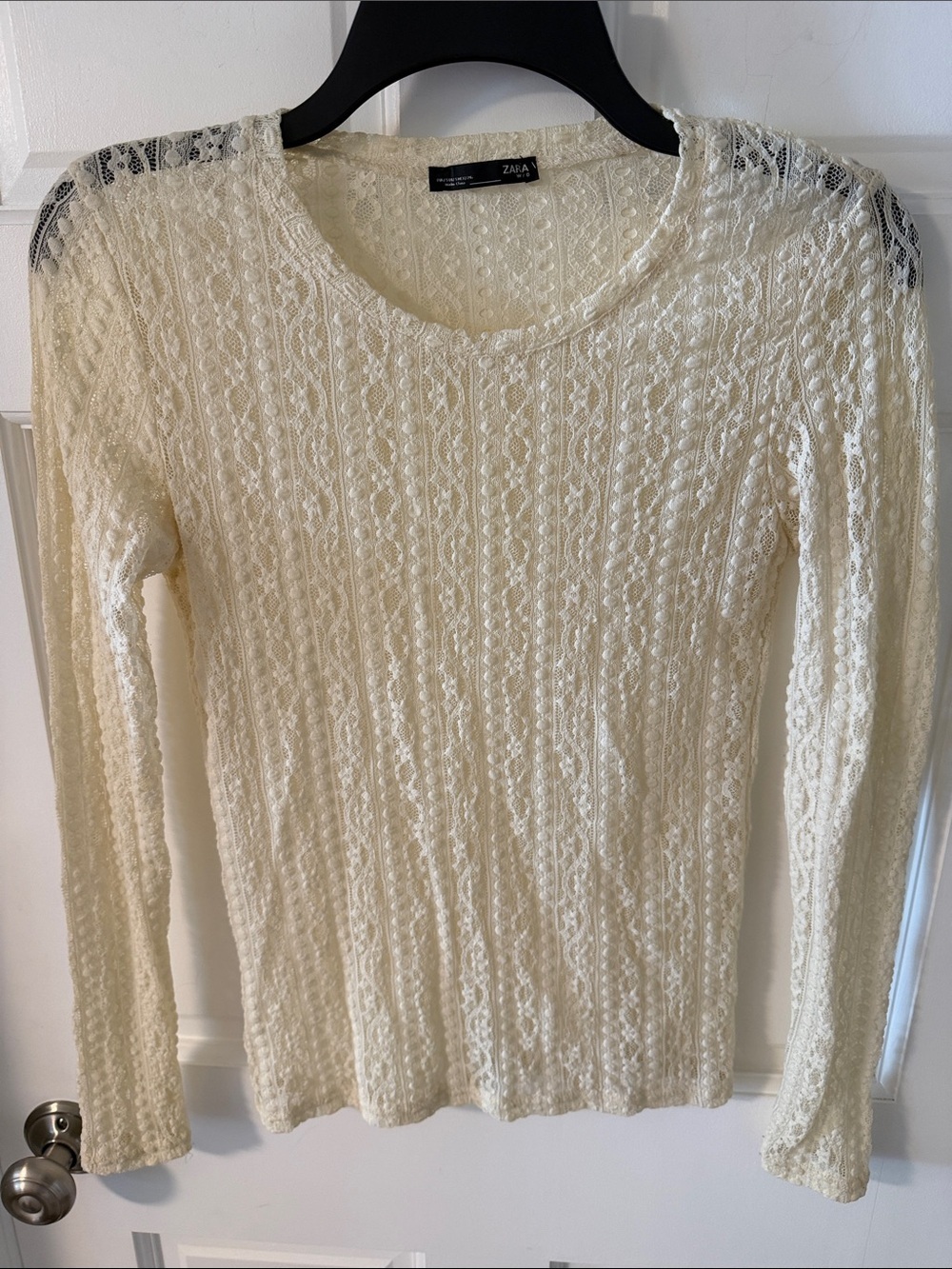 Zara Cream Sheer Lace Long Sleeve Top Coquette Cottagecore Feminine Size Small